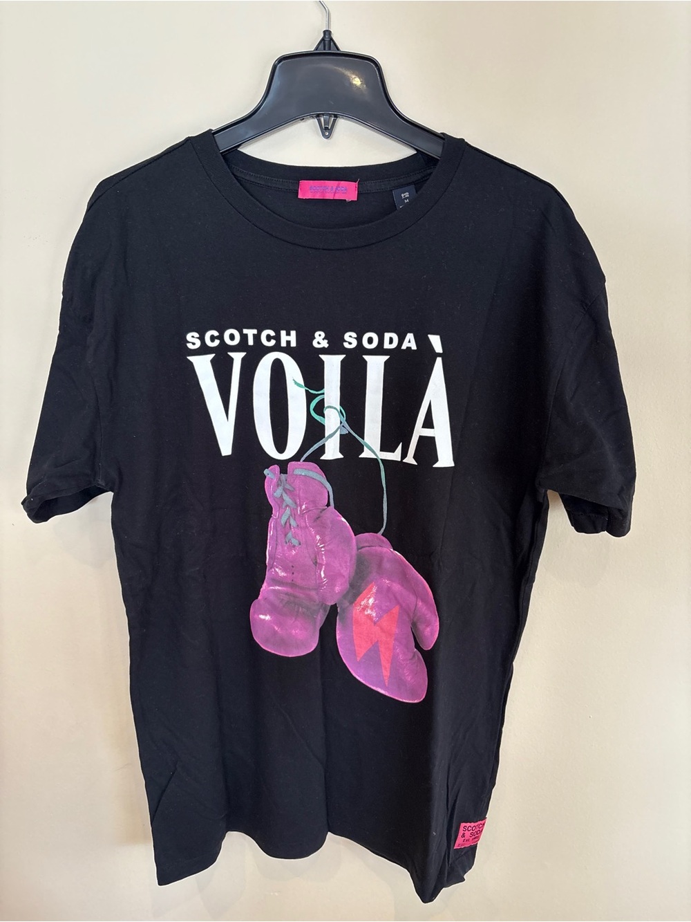 Scotch & Soda Black Tee with Pink Boxing Glove Graphic